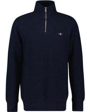 GANT Textured Half Zip Sweatshirt - Blue