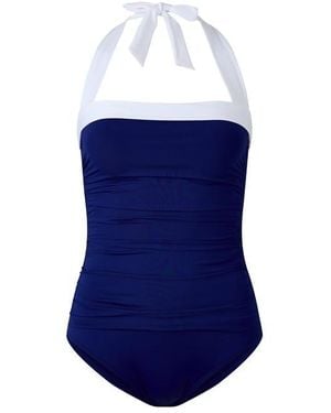 Ralph Lauren Shirred Contrast Trim Swimsuit - Blue
