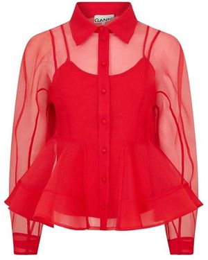 Ganni Organised Peplum Blouse - Red