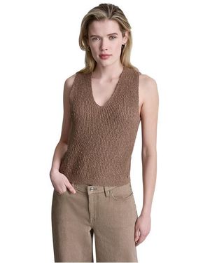 DKNY Sleeveless V-Neck Rib Slub Jumper - Brown