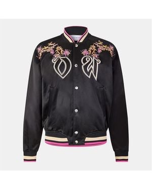 Off-White c/o Virgil Abloh Off Embroidered Lettering Snap Button Ribbed Cuff Varsity Jacket - Black