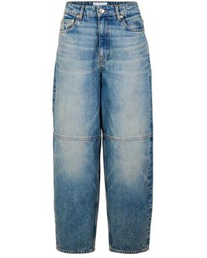Ganni Tapestry Denim Cropped Straight Leg Jeans - Blue