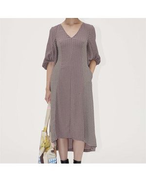 Stine Goya Three-Quarter Sleeve Midi Dress - Brown