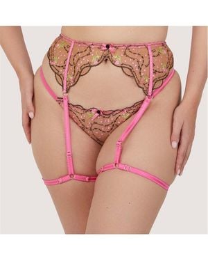 Playful Promises Spank Me & Nude Custom Embroidery Suspender B - Pink