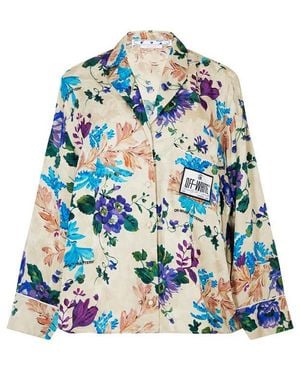 Off-White c/o Virgil Abloh Pyjama Floral Viscose Long Sleeve Shirt - Blue