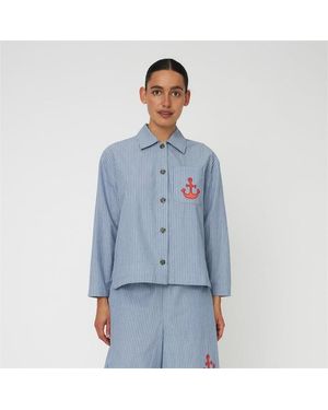 Stella Nova Striped Anchor Embroidered Shirt - Blue
