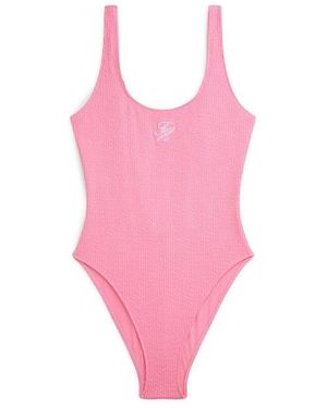 Tommy Hilfiger Crinkle Logo Embroidery Scoop Back Swimsuit - Pink