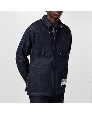 GBADEBO Patchwork Workwear Organic Cotton Long Sleeve Oversized Fit Field Jacket - Blue