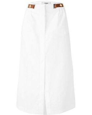 Fendi Linen Midi Skirt - White