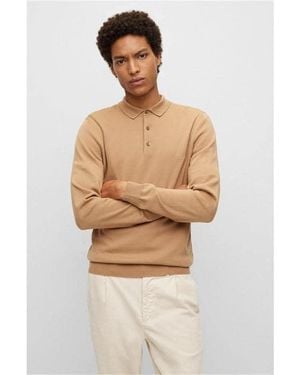 BOSS Relaxed Fit Cotton Polo - Natural