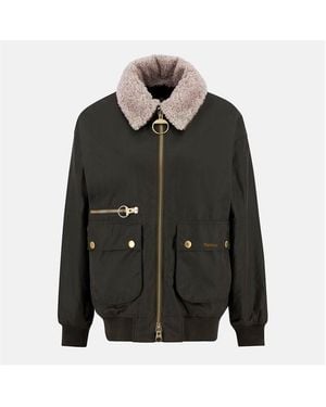 Barbour Maxine Waxed Bomber Long Sleeve Wax Jacket - Black