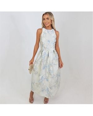 AX Paris Ice Floral Jacquard Racer Neck A-Line Midi Dress - White