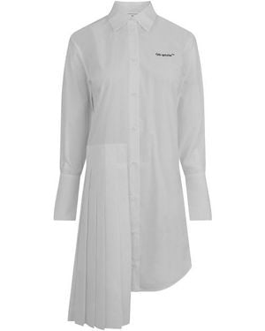 Off-White c/o Virgil Abloh Off Diag Plisse Collared Knee Length Dress - Grey