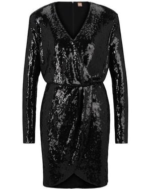 BOSS Sequin Wrap Dress - Black
