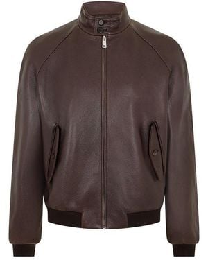 Prada Fine Leather Tailored Fit Leather Jacket - Brown