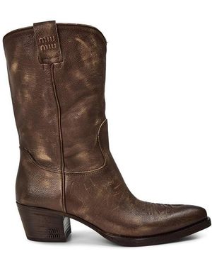 Miu Miu Heat Stamped Leather Cowboy Boots - Brown