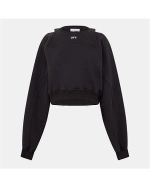 Off-White c/o Virgil Abloh Off Cropped Relaxed Fit Crew Neck Sweatshirt - Black
