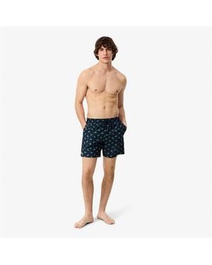 Lacoste Mid Length Crocodile Print Swim Trunks - Blue