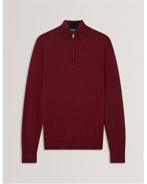 Ted Baker Merino Half Zip Crew Neck Jumper - Red