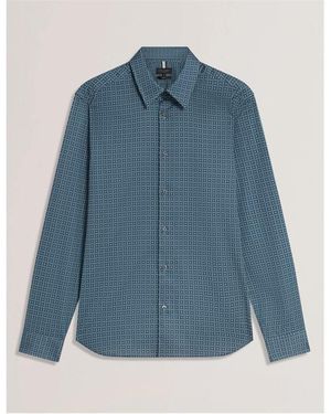 Ted Baker Long Sleeve Geometric Patterned Shirt - Blue