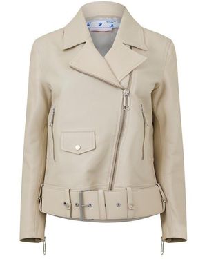 Off-White c/o Virgil Abloh Off Solid Patterned Asymmetric Zipped Cuff Bike Jacket - Natural