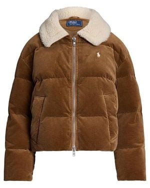 Polo Ralph Lauren Quilted Corduroy Down Long Sleeve Short Puffer Jacket - Brown