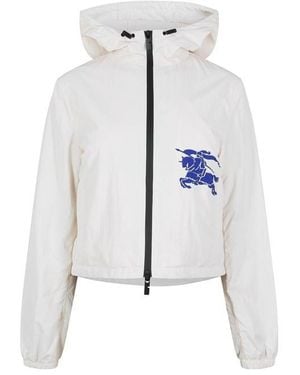 Burberry Equestrian Knight Design Cropped Hooded Softshell Jacket - White