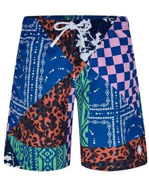 Marcelo Burlon Patchwork Print Swim Shorts - Blue