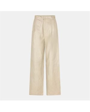 Gucci Leather Wide Leg Trousers - Natural