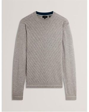 Ted Baker Long Sleeve Stitch Crew Neck Jumper - Grey