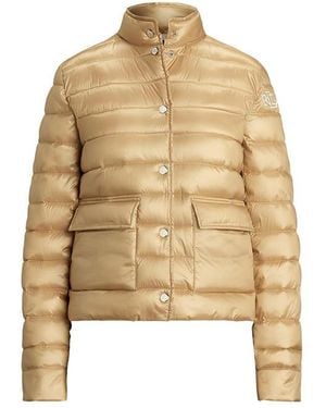 Ralph Lauren Metallic Quilted Duck Down Long Sleeve Short Puffer Jacket - Natural