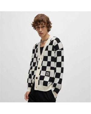 HUGO Skeeches Checked Pattern Cardigan - Black