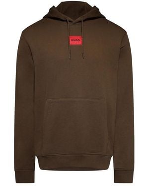 HUGO Daratschi Cotton Terry Hoodie With Logo Label - Brown