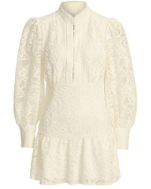 Bardot Remy Lace Long Sleeve Mandarin Collar Mini Dress - Natural