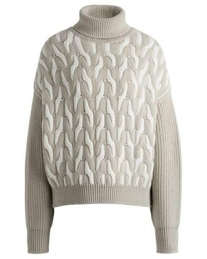 BOSS Ferdolia Knitted Crew Neck Jumper - Natural