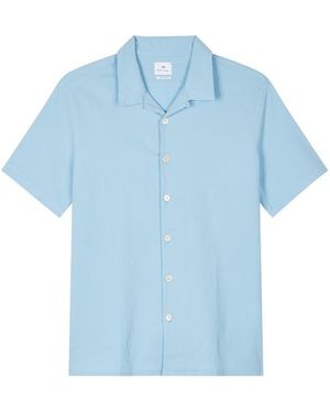Paul Smith Seersucker Short Sleeve Plain Shirt - Blue