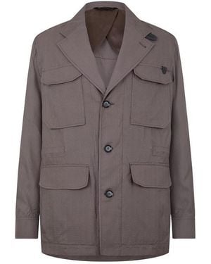 Brioni Seersucker Long Sleeve Blazer - Brown