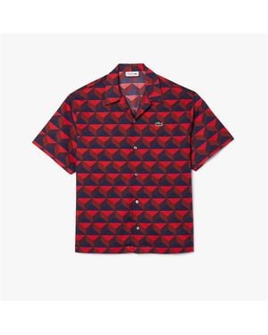 Lacoste Short Sleeved Monogram Print Shirt - Red