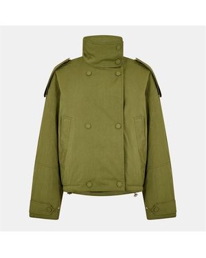 EDITED Agatha Cropped Double Breasted Cotton Long Sleeve Coach Jacket - Green