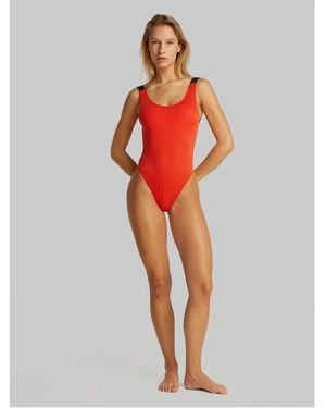 Calvin Klein Scoop Back One Piece Swimsuit - Red