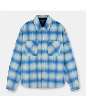 Represent Rep Textured Cheque Pattern Long Sleeve Oversized Fit Overshirt - Blue