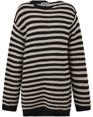 Yohji Yamamoto Striped Asymmetric Neck Jumper - Black