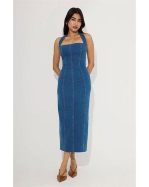 Odd Muse Denim Midi Long Dress - Blue