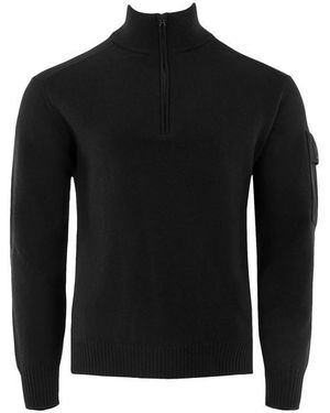 CP COMPANY METROPOLIS Cotton Knit Half Zip Jumper - Black