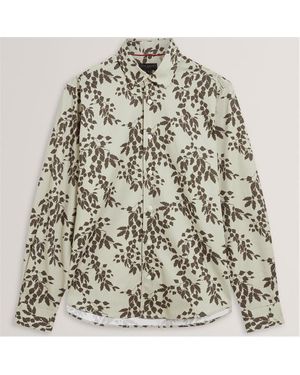 Ted Baker Foliage Print Cotton Long Sleeve Shirt - Brown