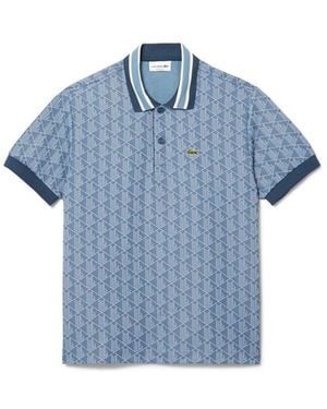 Lacoste Classic-Fit Monogram Jacquard Polo Shirt - Blue