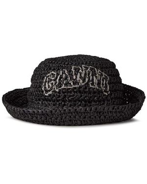 Ganni Logo Straw Hat Ld43 - Black