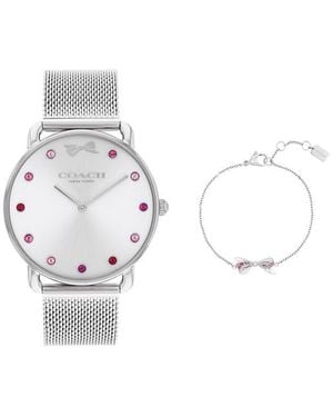 COACH Ladies Elliot Stainless Steel Watch & Bracelet Gift Set - Metallic