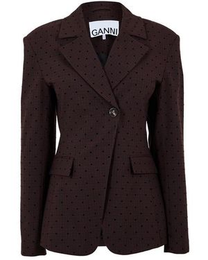 Ganni Fleck Check Blazer - Brown