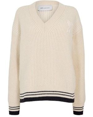 Ami Paris Ami V Neck Jumpr Ld61 - Natural